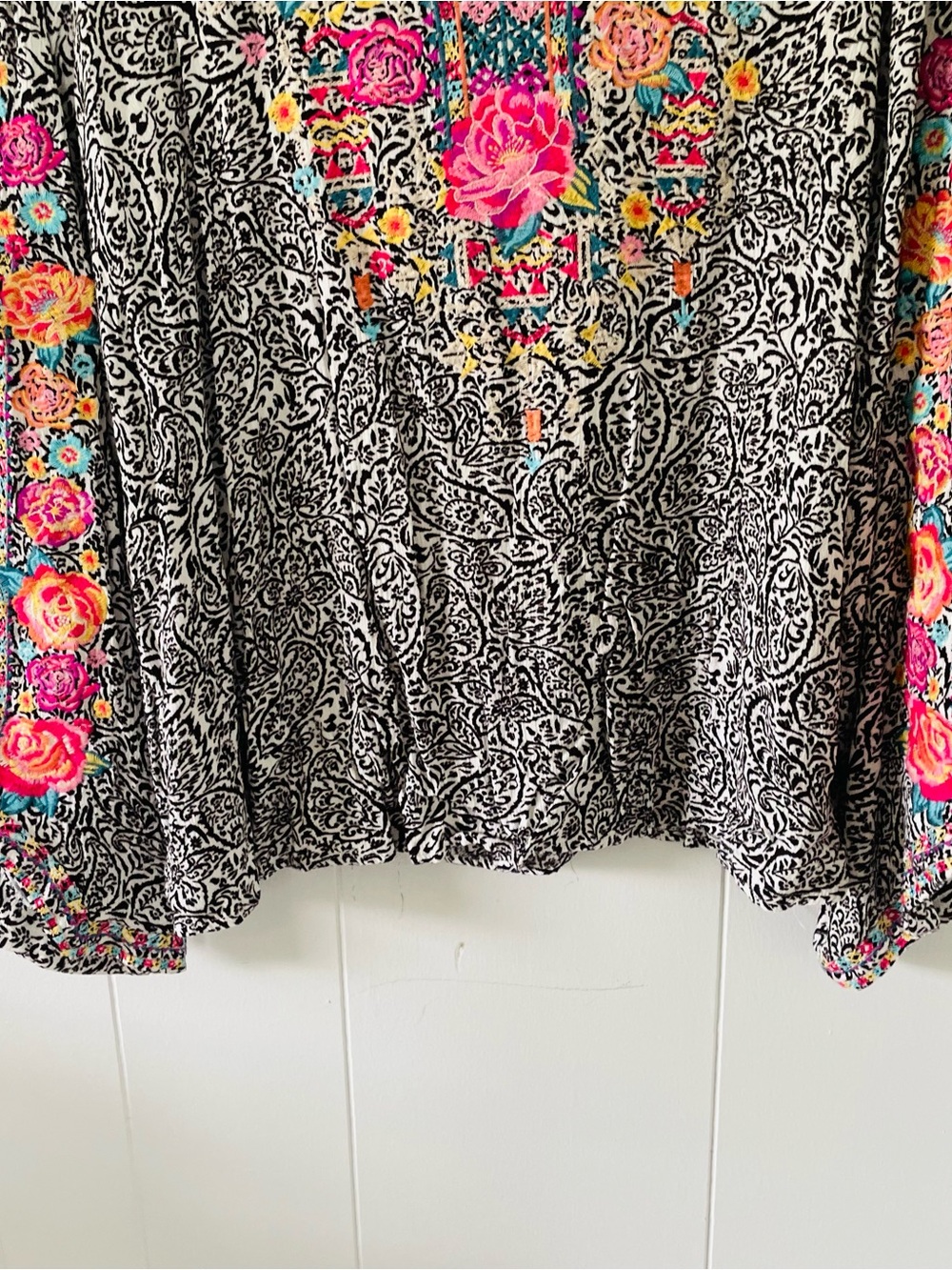 Savanna Jane Black & White Paisley Tunic with Bright Floral Embroidery - Picture 3 of 12